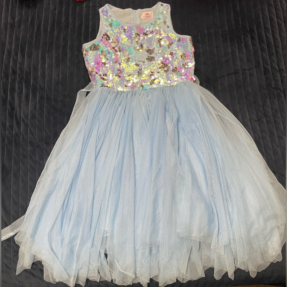 Justice - light blue sequin dress - girls size 14 - like new (worn once)